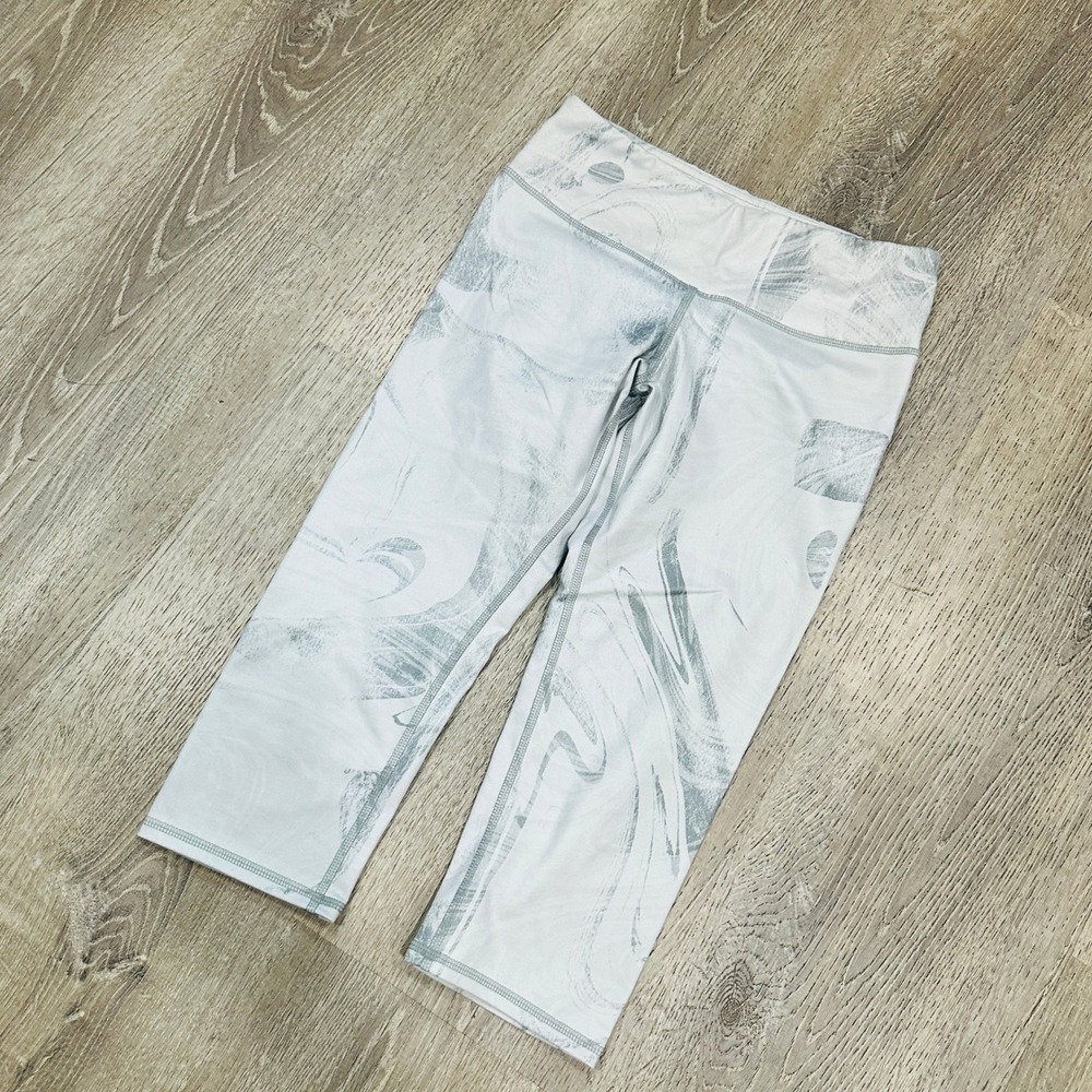 Alo Yoga Womens XS‎ Grey White Marble Abstract Print Cropped Leggings High Rise